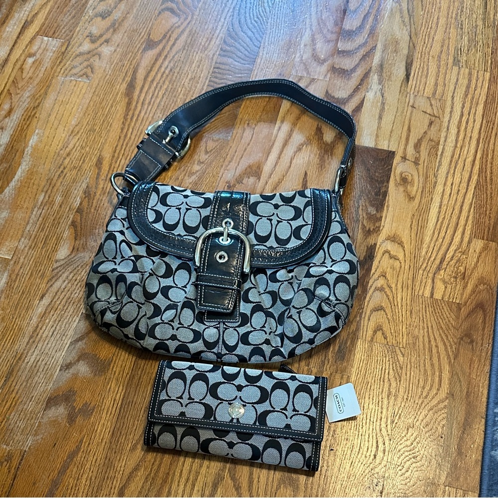 Coach Black and Gray Patterned Shoulder Bag